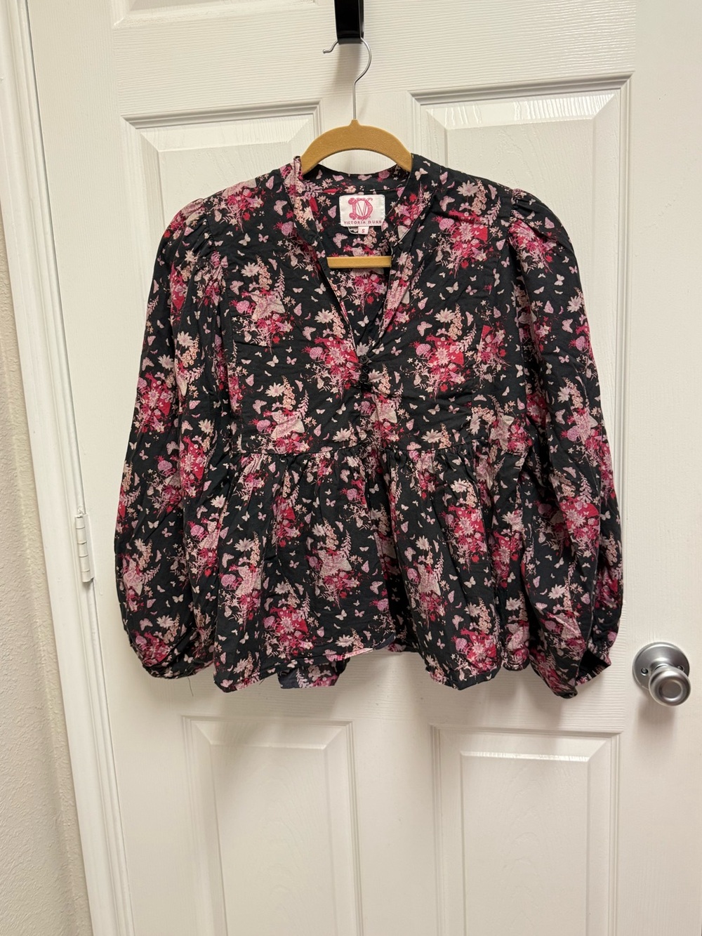 Victoria Dunn Grey and Pink Floral Blouse